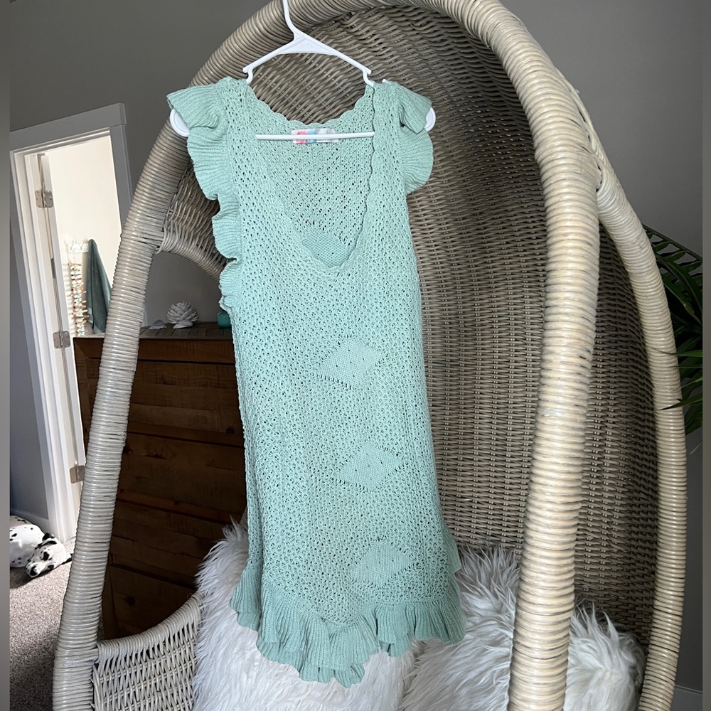 Free people Mykonos Fauxchet Sweater Mini dress green medium